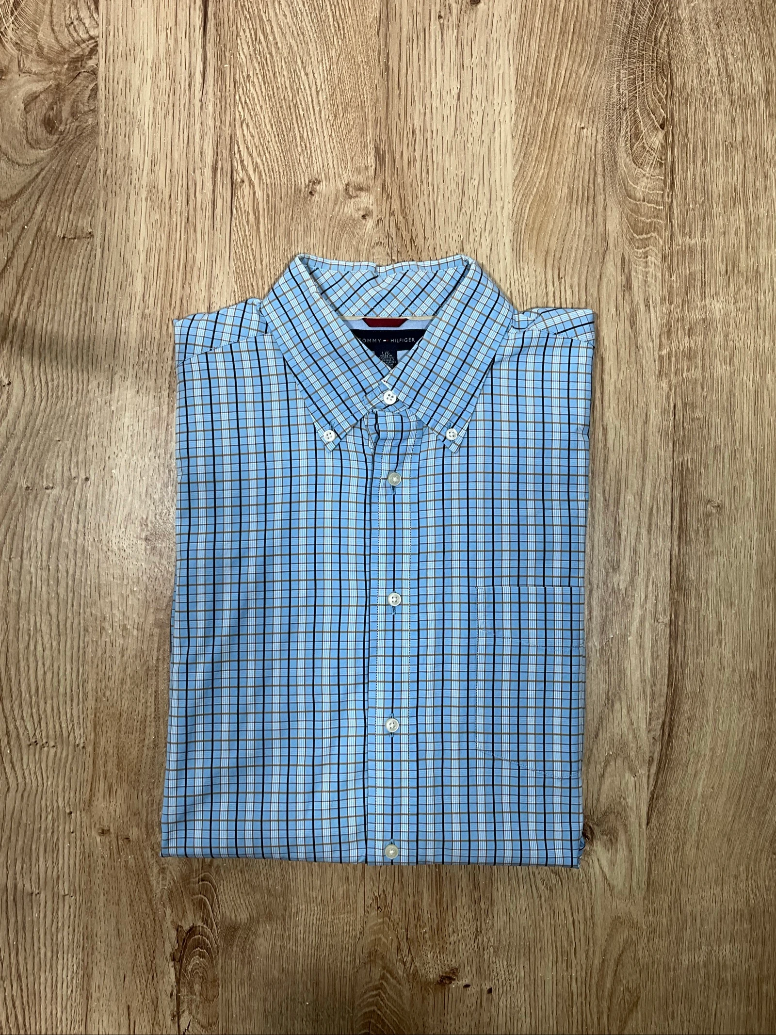 Chemise Tommy Hilfiger Manches Longues L 100% Coton Preppy Vichy Bleu